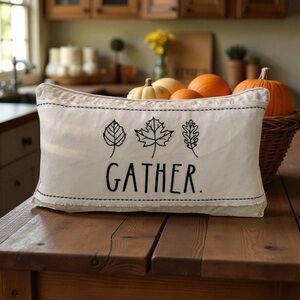 🍁 Rae Dunn Cream Gather Pillow with Leaf Design